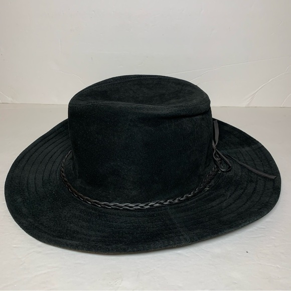 Liz Claiborne Womens Hat Wool Wide Brim Black Leather Braided Strap main image 4